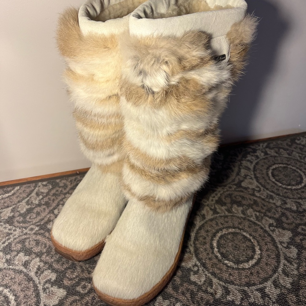 Size 8 Fur Ski Boots OSCAR SPORT White Goat Apres Winter